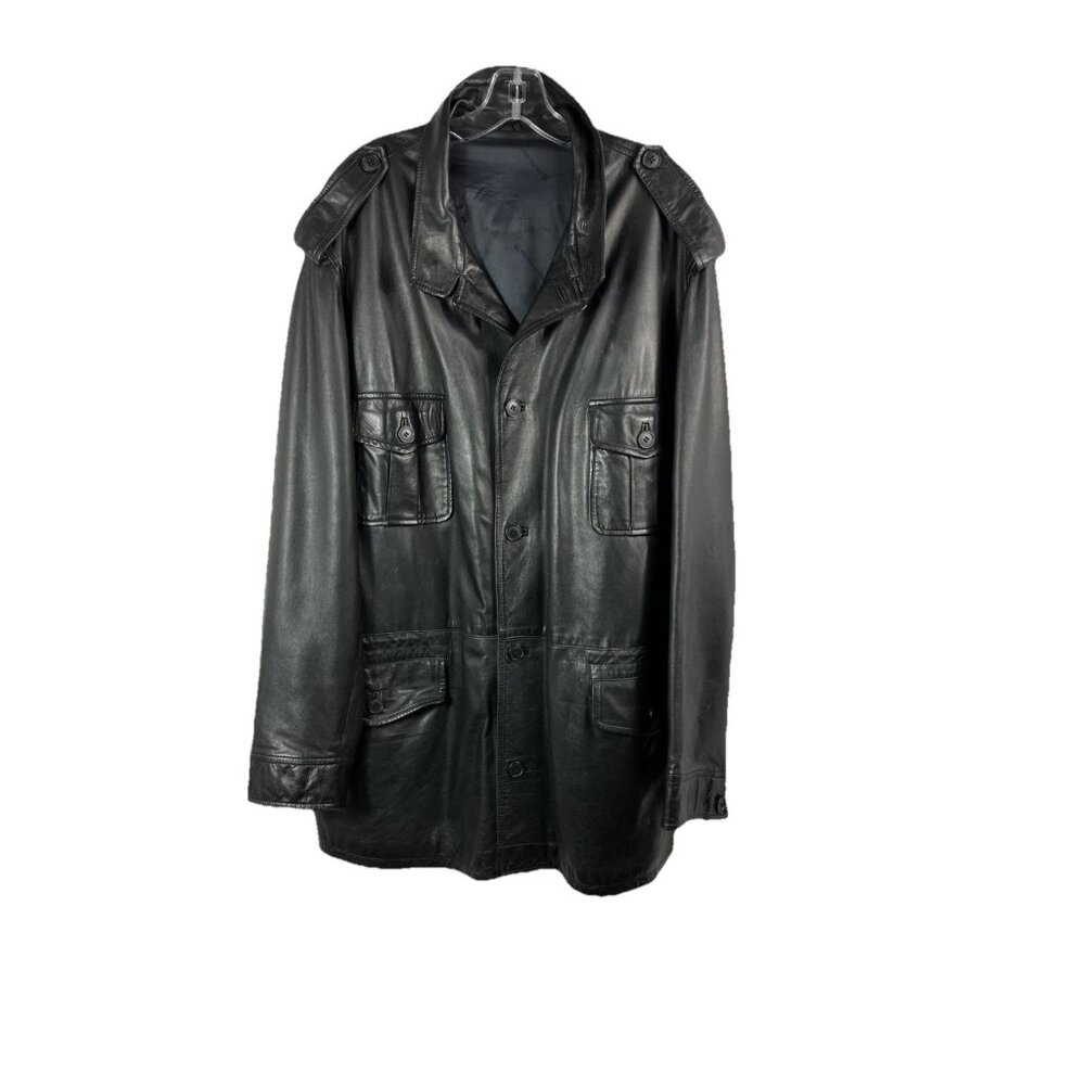 46 48 Men’s Bruno Magli anorak drawstring calf Lamb skin leather jacket big Tall